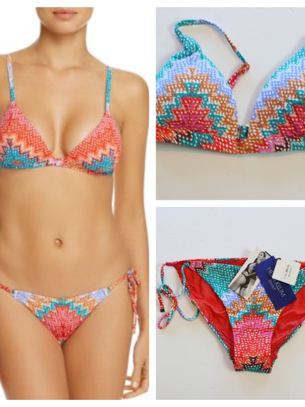 Heidi Klum Anatria 2 PC Bikini Swimsuit Chevron Red Blue Small Large NWT